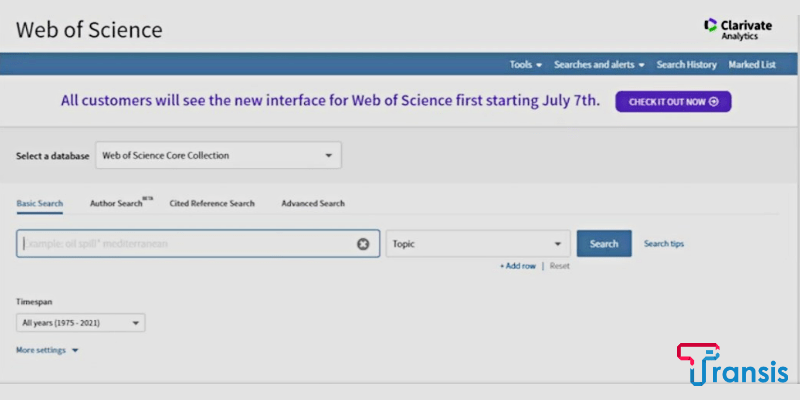 صفحه اصلی سایت web of science 