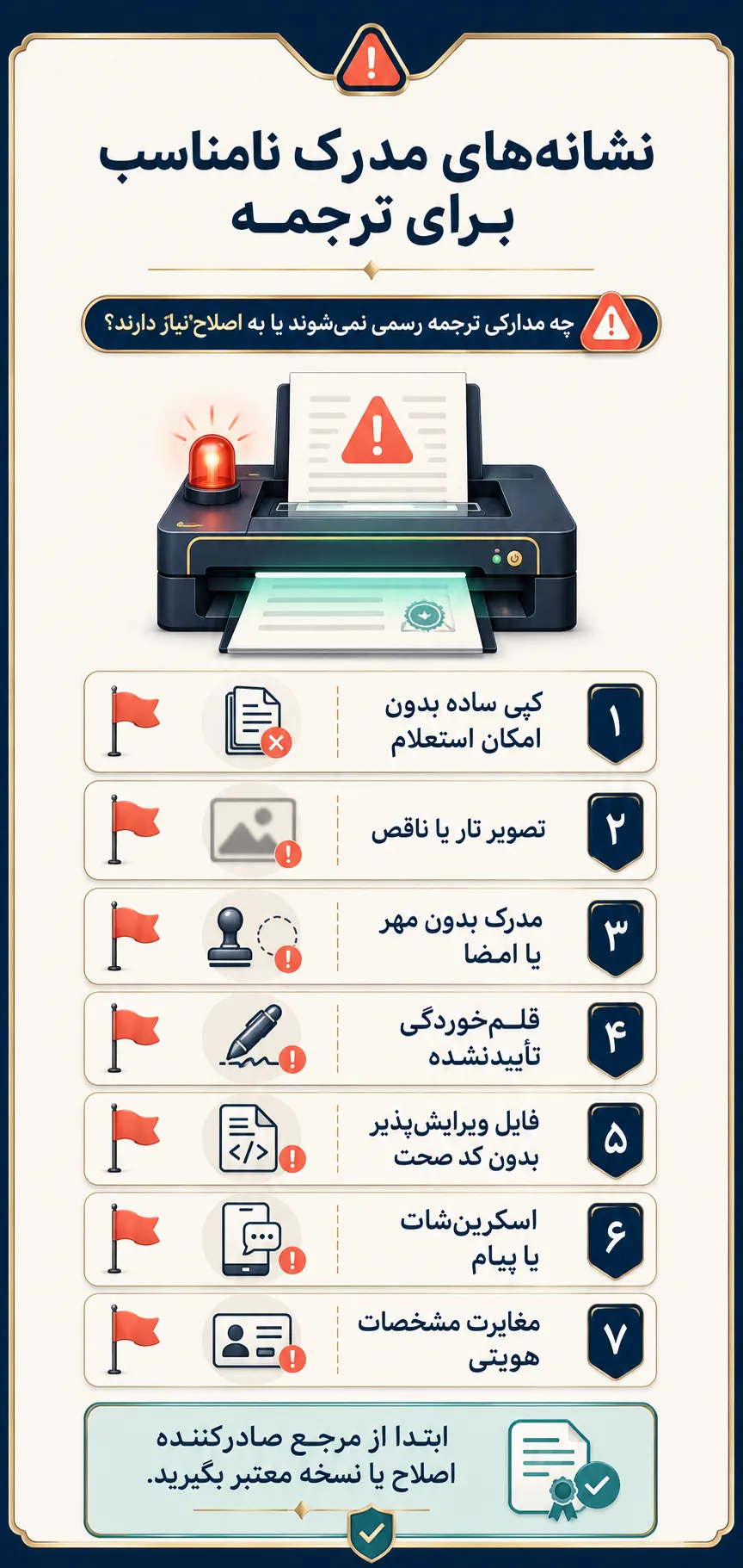 چه مدارکی ترجمه رسمی نمیشوند یا به اصلاح نیاز دارند؟
