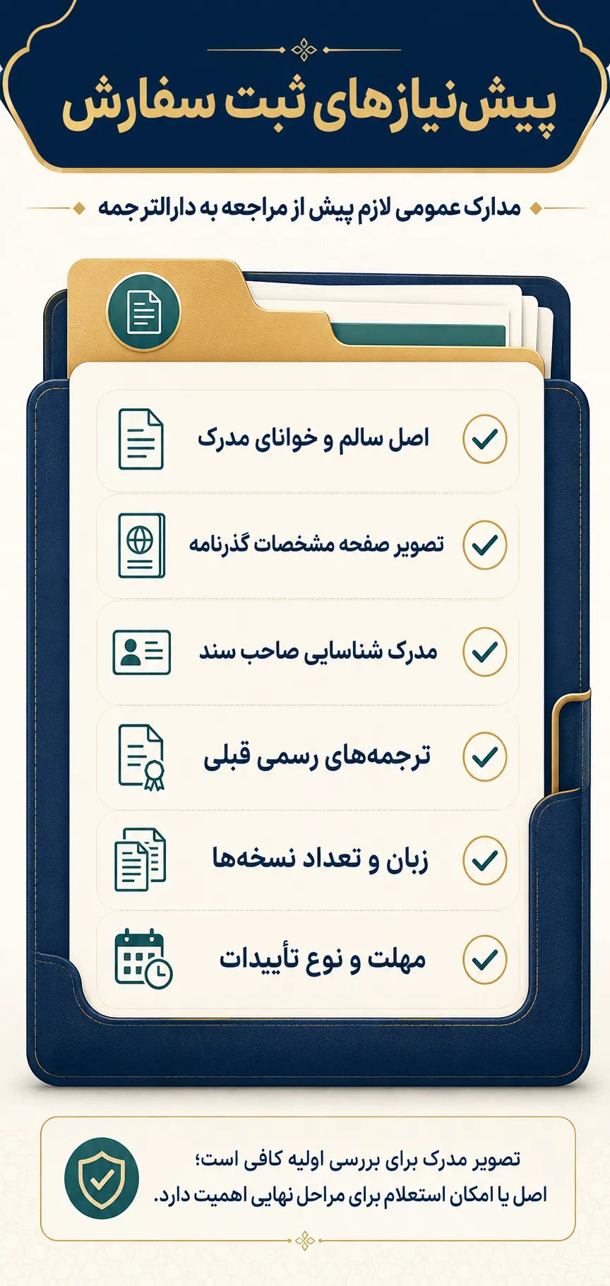مدارک عمومی لازم پیش از مراجعه به دارالترجمه